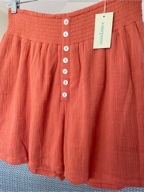 Sundance Zola Shorts Size M Orange Cotton Gauze Smocked High Rise Lined Boho